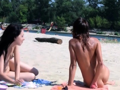Nude beach girl gets together with her friends